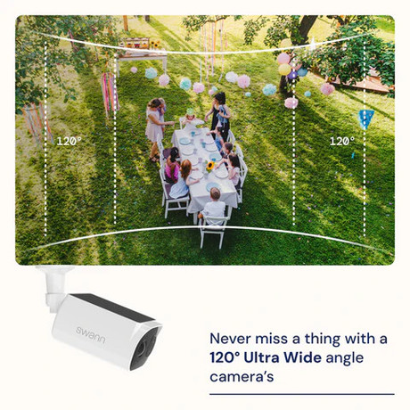 SWANN SESOL2KBC EVO brezžična IP varnostna kamera, 2K QHD, WIFI, TrueDetect, solarni panel, 5200mAh polnilna baterija, APP, IR Night Vision, mikrofon, zvočnik, sirena, IP56, +microSD