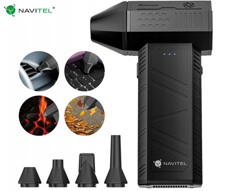 NAVITEL TF2 turbo ventilator, 120W visoka moč, 110.000rpm, 45m/s, priloženi nastavki, 3 hitrosti, 2500mAh polnilna baterija, USB Type-C, črn