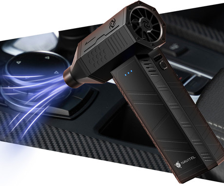 NAVITEL TF2 turbo ventilator, 120W visoka moč, 110.000rpm, 45m/s, priloženi nastavki, 3 hitrosti, 2500mAh polnilna baterija, USB Type-C, črn