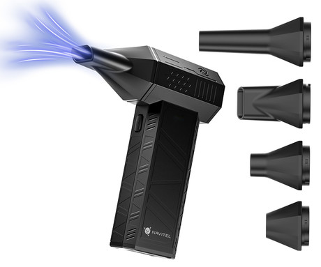 NAVITEL TF2 turbo ventilator, 120W visoka moč, 110.000rpm, 45m/s, priloženi nastavki, 3 hitrosti, 2500mAh polnilna baterija, USB Type-C, črn
