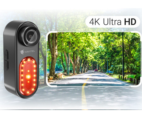 NAVITEL FLOW BL800 kolesarska kamera z lučjo, 4K Ultra HD, 140° snemalni kot, HDR, Super EIS stabilizacija, G-senzor, WiFi, SONY STARVIS, 5000mAh baterija, mikrofon, aplikacija, črna