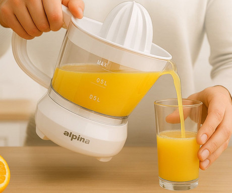 ALPINA ožemalnik citrusov / juicer, električni, 25W, 700ml, 2 nastavka, 2 smeri delovanja, odstranljiva posoda, bel