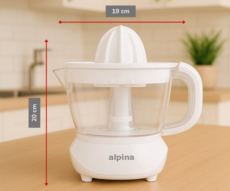 ALPINA ožemalnik citrusov / juicer, električni, 25W, 700ml, 2 nastavka, 2 smeri delovanja, odstranljiva posoda, bel