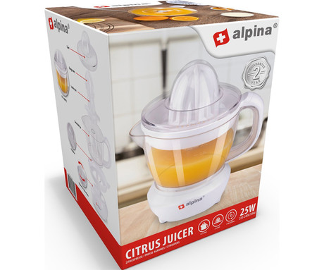 ALPINA ožemalnik citrusov / juicer, električni, 25W, 700ml, 2 nastavka, 2 smeri delovanja, odstranljiva posoda, bel