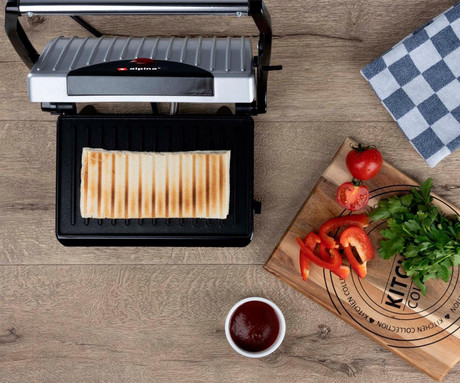 ALPINA GRILL kontaktni žar, 700W, električni, ročaj z zaklepanjem, premaz proti prijemanju, LED indikator, 26.7x22.5x7.7cm, črno srebrn