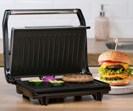 ALPINA GRILL kontaktni žar, 700W, električni, ročaj z zaklepanjem, premaz proti prijemanju, LED indikator, 26.7x22.5x7.7cm, črno srebrn
