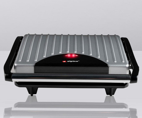 ALPINA GRILL kontaktni žar, 700W, električni, ročaj z zaklepanjem, premaz proti prijemanju, LED indikator, 26.7x22.5x7.7cm, črno srebrn