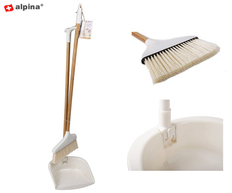 ALPINA komplet / set za čiščenje, 2 kos, metla, smetišnica, 96x24x8cm, trpežen ABS, visokokakovosten les, rjava, bela