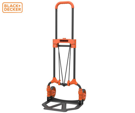 BLACK+DECKER ročni transportni voziček, zložljiv, kovinski, nosilnost do 65kg, lahka teža 3.81kg, za vse transportne potrebe, črn, oranžen