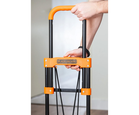 BLACK+DECKER ročni transportni voziček, zložljiv, kovinski, nosilnost do 65kg, lahka teža 3.81kg, za vse transportne potrebe, črn, oranžen