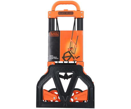 BLACK+DECKER ročni transportni voziček, zložljiv, kovinski, nosilnost do 65kg, lahka teža 3.81kg, za vse transportne potrebe, črn, oranžen