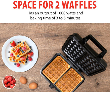 ALPINA WAFFLE aparat / naprava za vaflje, 1000W, električni, nastavljiva temperatura, premaz proti prijemanju, LED indikator, 75cm kabel, 23.7x24.7x9.7cm, črno srebrn