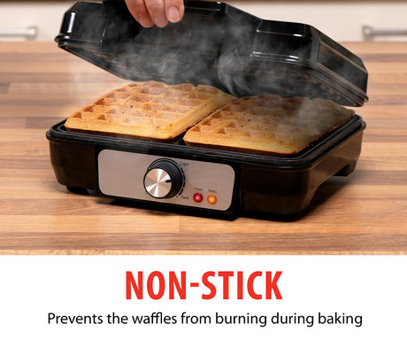 ALPINA WAFFLE aparat / naprava za vaflje, 1000W, električni, nastavljiva temperatura, premaz proti prijemanju, LED indikator, 75cm kabel, 23.7x24.7x9.7cm, črno srebrn