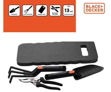 BLACK+DECKER 4V1 komplet vrtnega orodja, za vsa vrtna opravila, ultra lahka teža, robusten dizajn, ergonomski ročaji, pletje / sajenje / nega vrta, črn