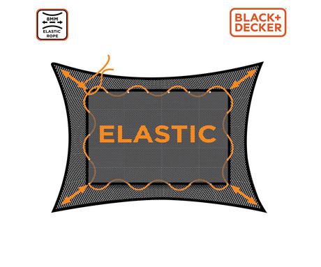 BLACK+DECKER mreža za prikolico, 2x3m, varen prevoz tovora / materiala, maksimalna varnost, elastični material, trpežna izdelava, +torba, črna