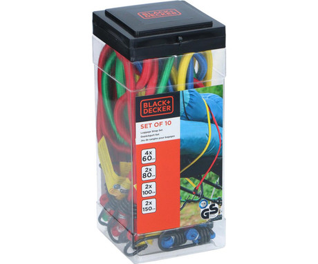 BLACK+DECKER elastični trakovi za pripenjanje, 10 kos, 4x60cm, 2x80cm, 2x100cm, 2x150cm, različne barve