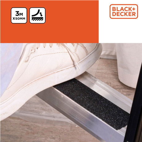 BLACK+DECKER profesionalni protizdrsni samolepilni trak, 3m dolžina, 50mm širina, Premium površina proti zdrsavanju, notranja / zunanja uporaba, črn