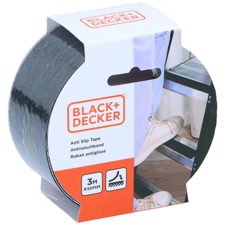 BLACK+DECKER profesionalni protizdrsni samolepilni trak, 3m dolžina, 50mm širina, Premium površina proti zdrsavanju, notranja / zunanja uporaba, črn