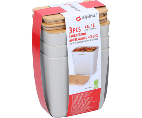 ALPINA komplet posod za shranjevanje 3x posoda, 1L, bambus