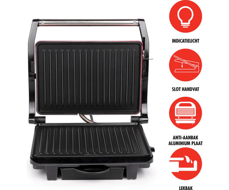 ALPINA GRILL kontaktni žar, 1000W, električni, ročaj z zaklepanjem, premaz proti prijemanju, LED indikator, 30.5x26x10cm, črno rdeč ALPINA GRILL kontaktni žar, 1000W, električni, ročaj z zaklepanjem, premaz proti prijemanju, LED indikator, 30.5x26x10cm, črno rdeč