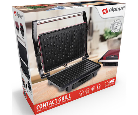 ALPINA GRILL kontaktni žar, 1000W, električni, ročaj z zaklepanjem, premaz proti prijemanju, LED indikator, 30.5x26x10cm, črno rdeč ALPINA GRILL kontaktni žar, 1000W, električni, ročaj z zaklepanjem, premaz proti prijemanju, LED indikator, 30.5x26x10cm, črno rdeč