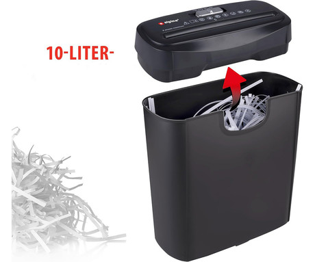 ALPINA uničevalec dokumentov / papirja, 190W, 10L prostornina, A4 širina, varno uničevanje papirja / dokumentov / kartic, domača / pisarniška uporaba, tiho delovanje, gumbi za upravljanje, črn