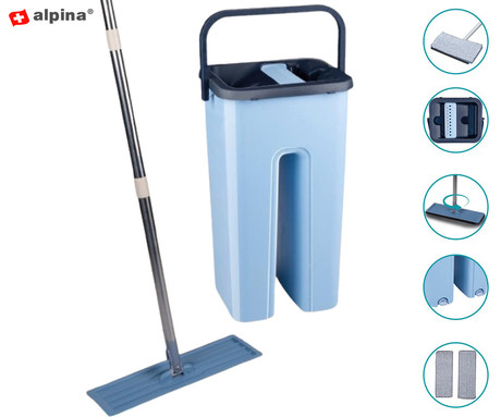 ALPINA komplet / set za čiščenje tal, 4 kos, 117x32x12 cm, jeklo+ABS+PVA, dvojni rezervoar, modra