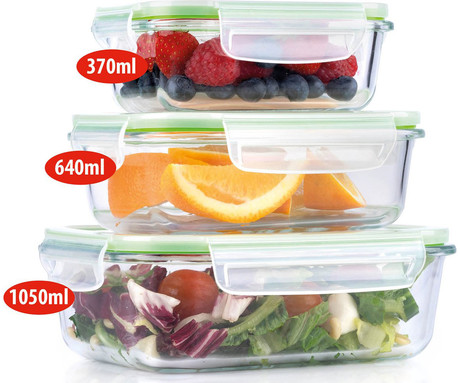 ALPINA komplet posod za shranjevanje živil in hrane, 3x posoda, 370/640/1050 ml, steklo, plastični pokrov ALPINA komplet posod za shranjevanje živil in hrane, 3x posoda, 370/640/1050 ml, steklo, plastični pokrov
