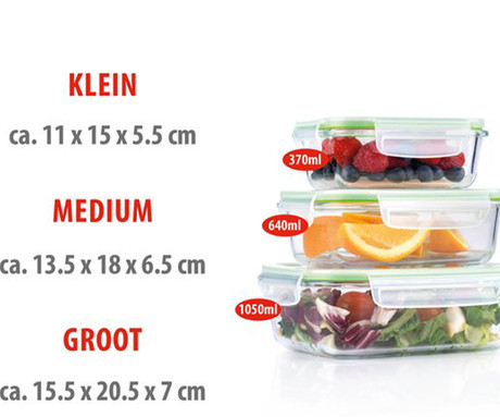 ALPINA komplet posod za shranjevanje živil in hrane, 3x posoda, 370/640/1050 ml, steklo, plastični pokrov ALPINA komplet posod za shranjevanje živil in hrane, 3x posoda, 370/640/1050 ml, steklo, plastični pokrov