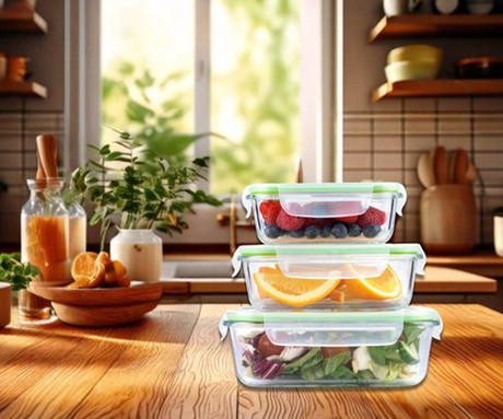 ALPINA komplet posod za shranjevanje živil in hrane, 3x posoda, 370/640/1050 ml, steklo, plastični pokrov ALPINA komplet posod za shranjevanje živil in hrane, 3x posoda, 370/640/1050 ml, steklo, plastični pokrov