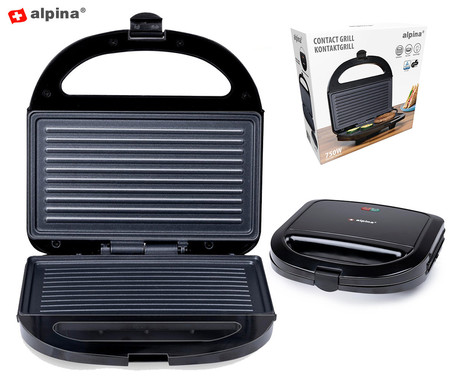 ALPINA MULTI GRILL kontaktni žar, 750W, električni, ročaj z zaklepanjem, premaz proti prijemanju, LED indikator, 22.5x21.5x6.5cm, črn