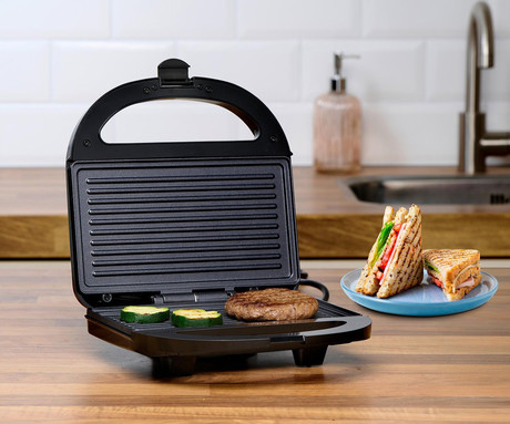 ALPINA MULTI GRILL kontaktni žar, 750W, električni, ročaj z zaklepanjem, premaz proti prijemanju, LED indikator, 22.5x21.5x6.5cm, črn