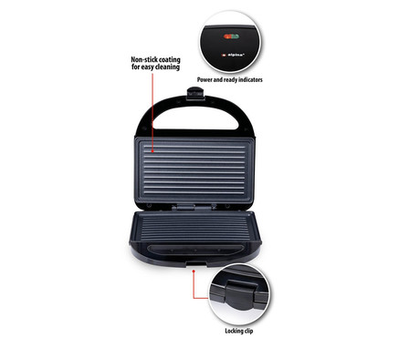 ALPINA MULTI GRILL kontaktni žar, 750W, električni, ročaj z zaklepanjem, premaz proti prijemanju, LED indikator, 22.5x21.5x6.5cm, črn