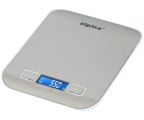 ALPINA digitalna kuhinjska tehtnica, max 5kg, LCD zaslon, funkcija TARA, samodejni vklop / izklop, nerjaveče jeklo, srebrna