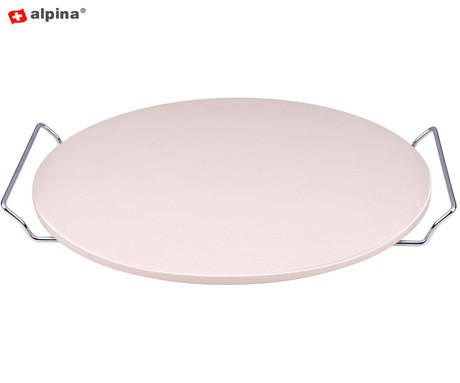 ALPINA BBQ PIZZA kamen za pico, žar, pečica, razporeditev toplote, hrustljavost, kovinski nosilec, kamen, 33cm, bel