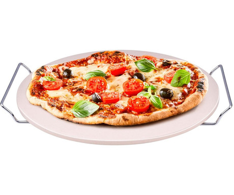 ALPINA BBQ PIZZA kamen za pico, žar, pečica, razporeditev toplote, hrustljavost, kovinski nosilec, kamen, 33cm, bel