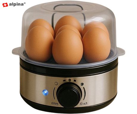 ALPINA EGG COOKER kuhalnik za jajca, 400W, električni, do 7 jajc, 3 stopnje kuhanja, nastavljiv časovnik / timer, snemljiv pladenj, LED indikator, 18x18x15cm, črno srebrn