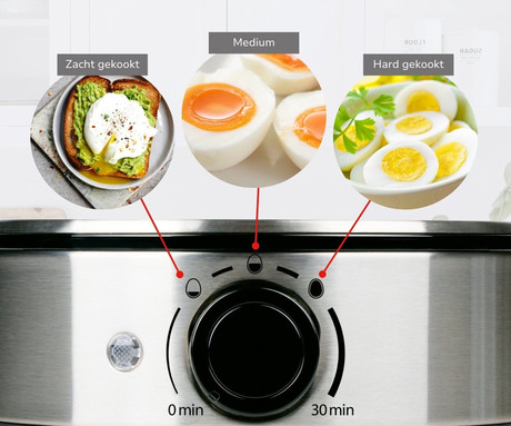 ALPINA EGG COOKER kuhalnik za jajca, 400W, električni, do 7 jajc, 3 stopnje kuhanja, nastavljiv časovnik / timer, snemljiv pladenj, LED indikator, 18x18x15cm, črno srebrn