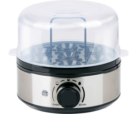 ALPINA EGG COOKER kuhalnik za jajca, 400W, električni, do 7 jajc, 3 stopnje kuhanja, nastavljiv časovnik / timer, snemljiv pladenj, LED indikator, 18x18x15cm, črno srebrn