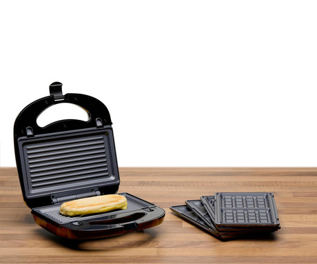 ALPINA MULTI GRILL kontaktni žar, 760W, električni, 3x plošča, ročaj z zaklepanjem, premaz proti prijemanju, LED indikator, 24x23.8x8.6cm, črn