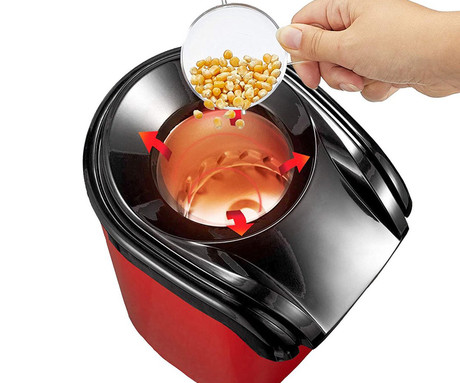 ALPINA POPCORN naprava / aparat za kokice, 1180W, električni, brez olja, priprava v nekaj minutah, kompaktna velikost, enostavna uporaba, 27x19x12cm, črno rdeč