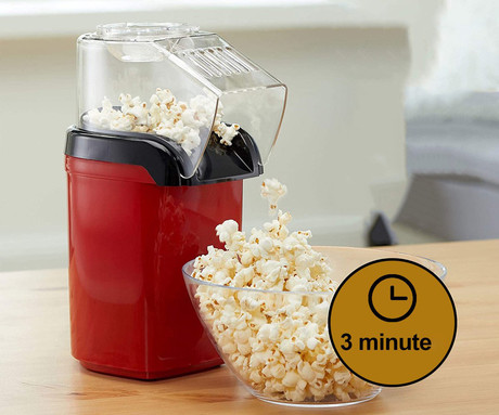 ALPINA POPCORN naprava / aparat za kokice, 1180W, električni, brez olja, priprava v nekaj minutah, kompaktna velikost, enostavna uporaba, 27x19x12cm, črno rdeč