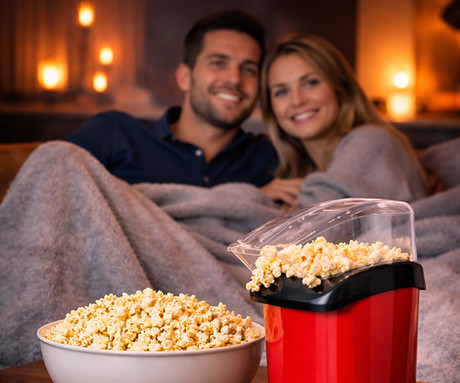 ALPINA POPCORN naprava / aparat za kokice, 1180W, električni, brez olja, priprava v nekaj minutah, kompaktna velikost, enostavna uporaba, 27x19x12cm, črno rdeč