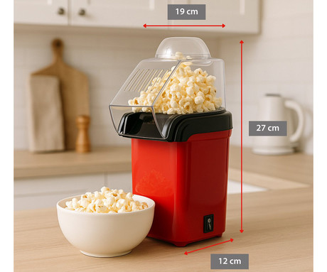 ALPINA POPCORN naprava / aparat za kokice, 1180W, električni, brez olja, priprava v nekaj minutah, kompaktna velikost, enostavna uporaba, 27x19x12cm, črno rdeč