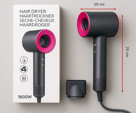 ALPINA ionski sušilnik za lase, 1600W, 3 nastavitve toplote, 2 hitrosti, Ionic tehnologija, hladno pihanje, 360° magnetni nastavek, funkcija samodejnega čiščenja, siv