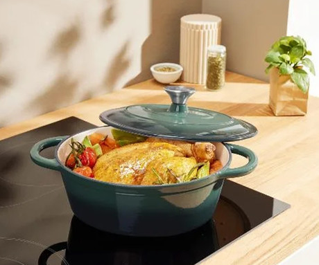 ALPINA litoželezni lonec / posoda, 5L, prevleka proti prijemanju, za vse vrste pečic in kuhalnikov, ročaji, 33x25x11cm, zelen ALPINA litoželezni lonec / posoda, 5L, prevleka proti prijemanju, za vse vrste pečic in kuhalnikov, ročaji, 33x25x11cm, zelen