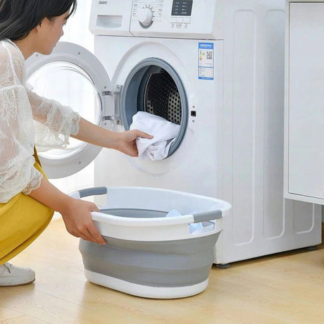 DIRT DEVIL zložljiva košara za perilo, velika prostornina, 61.5x44x27cm, zložljiva zasnova, trpežna izdelava, ultra lahka teža, bela, siva