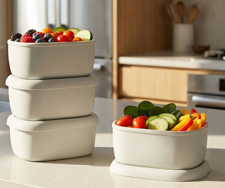 ALPINA komplet posod za shranjevanje živil in hrane, 4x 200ml posoda, silikon, shranjevanje različnih živil / sadja / zelenjave, bež