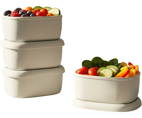 ALPINA komplet posod za shranjevanje živil in hrane, 4x 200ml posoda, silikon, shranjevanje različnih živil / sadja / zelenjave, bež