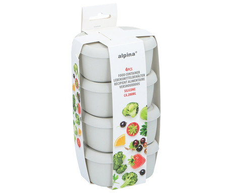ALPINA komplet posod za shranjevanje živil in hrane, 4x 200ml posoda, silikon, shranjevanje različnih živil / sadja / zelenjave, bež